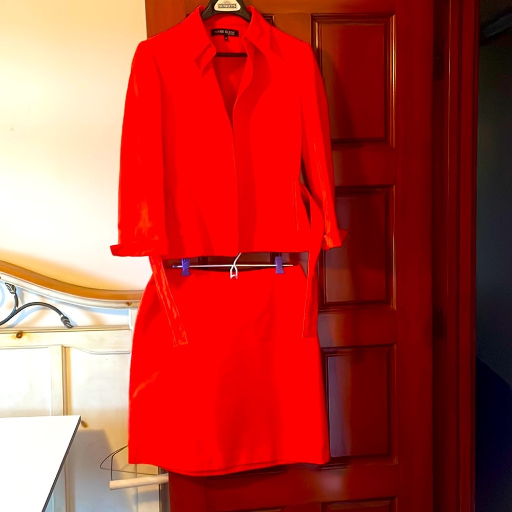 Anne Klein of New York suit. Size 12 Petite. Lovely poppy red color